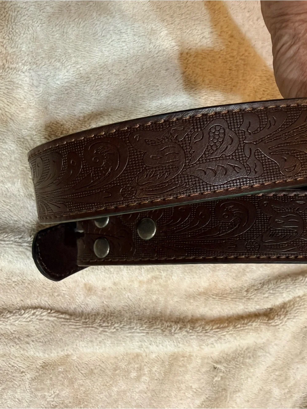 BC Belts Men's Dark Brown Leather Belt with Embossed Detail